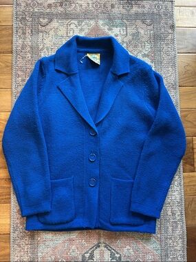 Vtg 60s Kmart cobalt blue cardigan sweater Sz medium